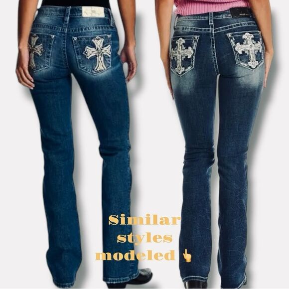 Rue21 Jeans Bootcut Premiere Embellished Cross 5 Pocket Distressed Denim 7/8 Y2K - Picture 16 of 16